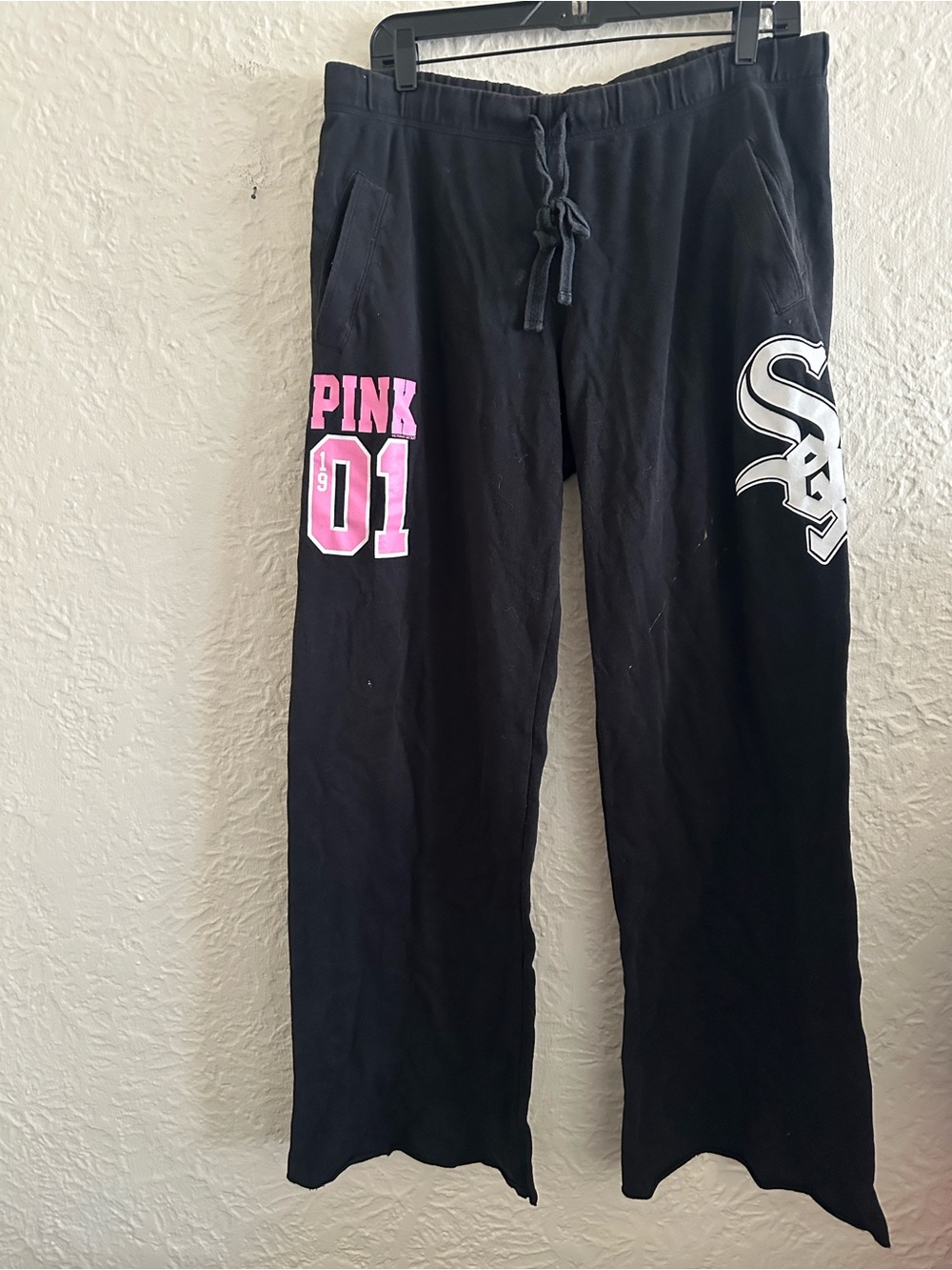 Victoria’s Secret Pink Chicago White Sox Black Wide Leg Sweatpants Large MLB